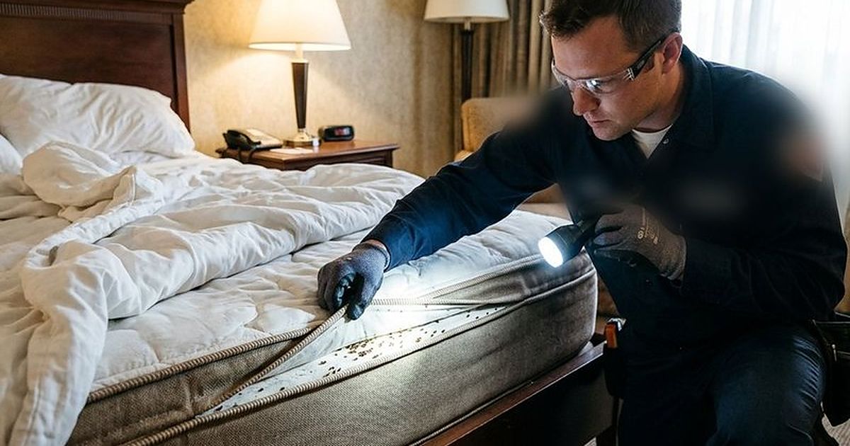 Técnico revisando con linterna un colchón en busca de chinches