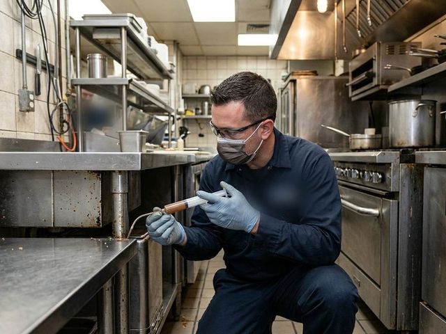 Aplicación de gel cebo en la cocina, una de las zonas de servicio del hotel