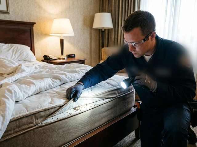 Técnico inspeccionando con linterna el colchón y el somier
