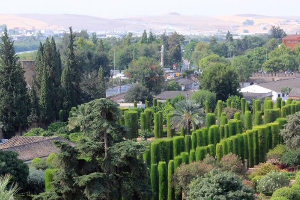 Jardines con cipreses y setos recortados en Córdoba